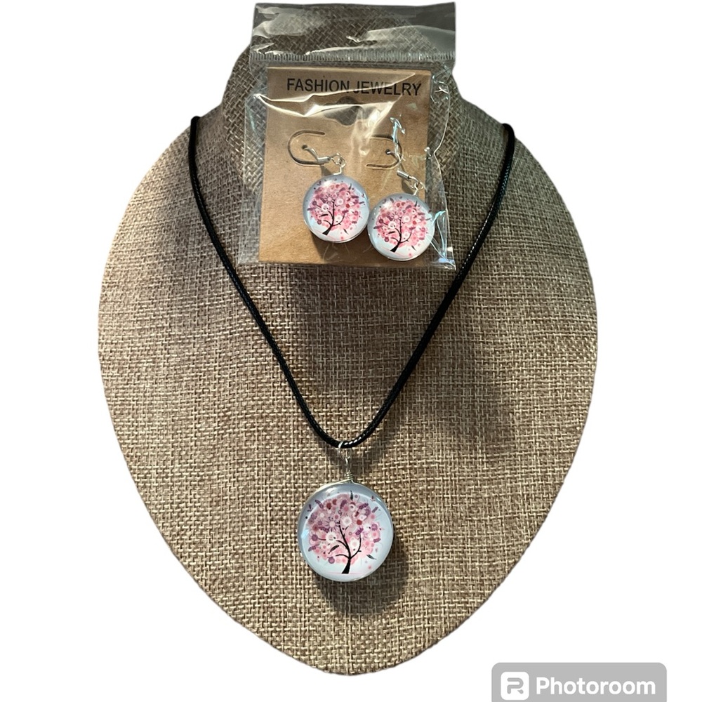 Pink and Purple Tree of Life Earrings and Necklace Set